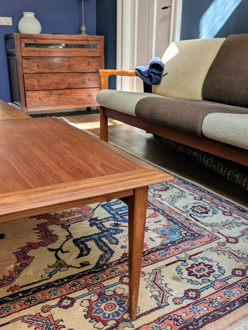 Table basse carrée vintage en teck Haut Mid Century