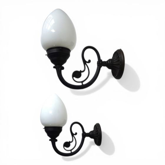 Image 1 of Set van 2 Art Nouveau messing wandlampen