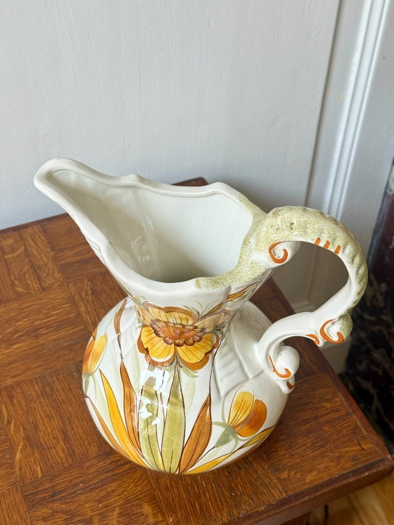 Image 1 of Vintage Italian Bassano Ceramic Hand-Painted Pitcher