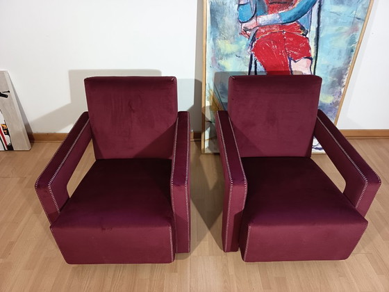 Image 1 of CASSINA 2X Poltrone 637 UTRECHT  (NUOVE MAI USATE) in Velluto 13L Ortigia/Plum con Cuciture in filo Naturale a punta Cavallo