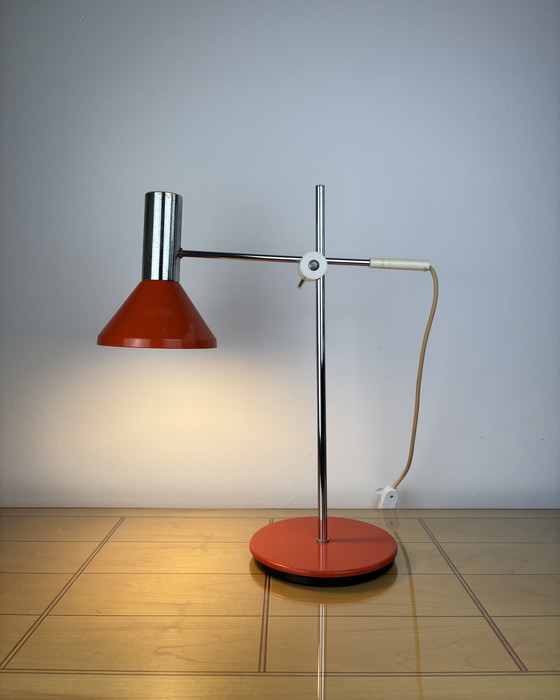 Image 1 of Lampada da tavolo vintage regolabile in metallo arancione e alluminio di Richard Essig, metà secolo, anni '70, cromata, era 