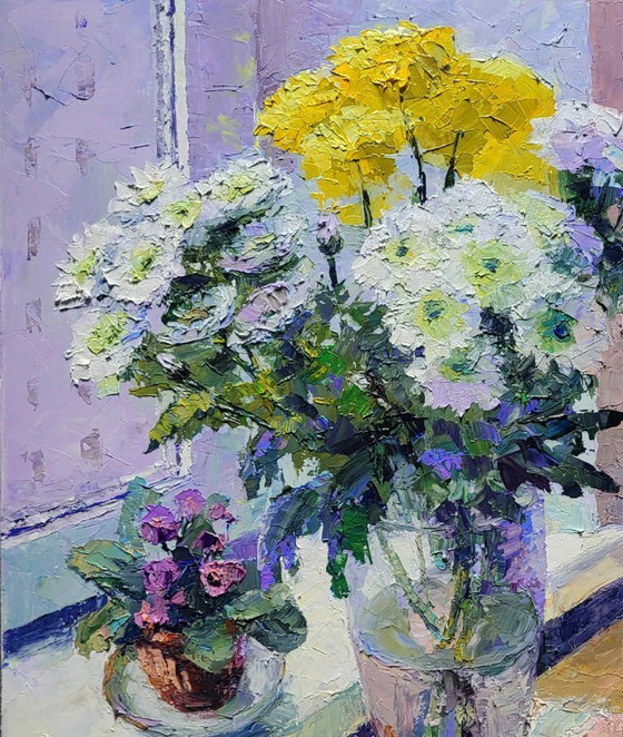 Image 1 of Flowers in a Vase on the Windowsill