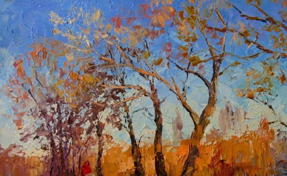 Origineel olieverfschilderij Herfstlandschap Natuur Rivier Tijdens een wandeling – Schilderijen & Tekeningen (photo 8 of 8)
