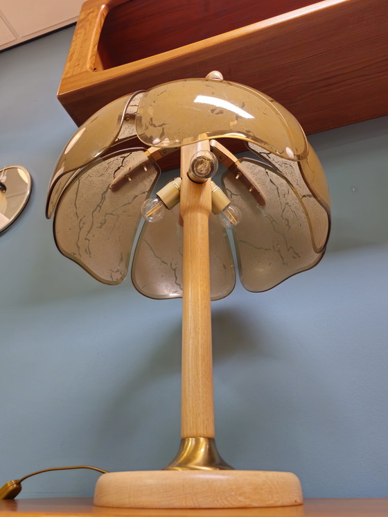 Image 1 of Vintage Table Lamp Desk Lamp Wood Glass Brass