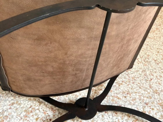 X-shaped seat in wrought iron, brass, and leather, 1920s-1930s, Stools (photo 10 of 11)