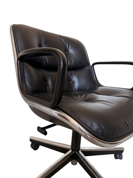 Image 1 of Authentic Charles Pollock Executive Desk Chair for Knoll - Black Leather
