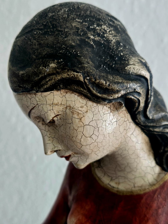 Grande Sculpture en Bois d'Oberammergau Ste Catherine 55cm Tilleul Sculpté Main Env. Années 1970 – Wood (photo 11 of 13)