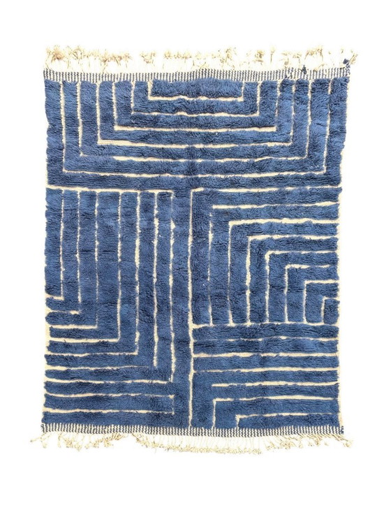 Image 1 of Tapis berbère bleu marocain Mrirt en laine 190x240 cm – Tapis berbère tissé à la main