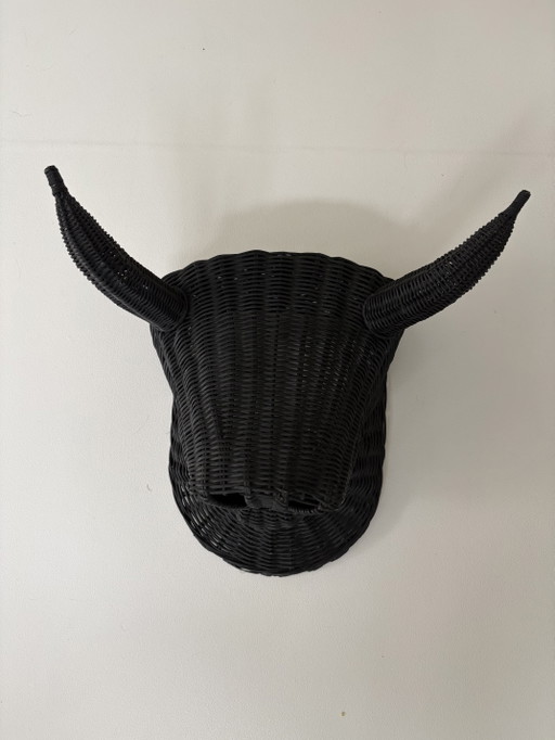 Tête de taureau en rotin – decoratieve objecten, Rattan, Wood