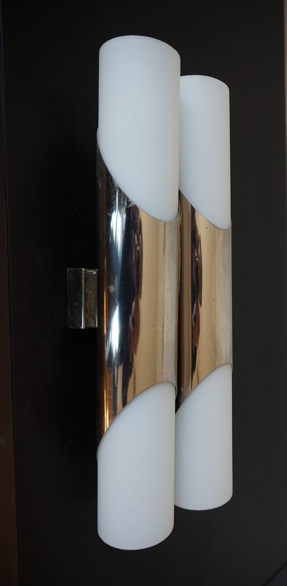 Image 1 of Pareja de apliques de cromo/vidrio opalino Neuhaus de Rolf Krüger, 1960