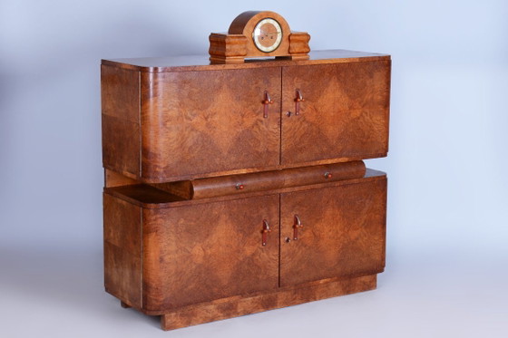 Restored Art Deco Table Clock, Made by UP Závody, Mahogany, Czech, 1920s – Glass, Wood (photo 16 of 17)