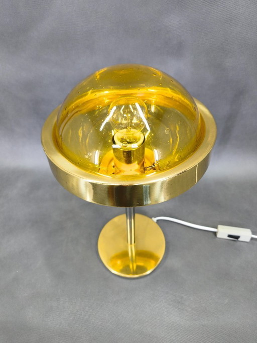 1970s Space Age Table Lamp Brass Glass Kamenický Šenov