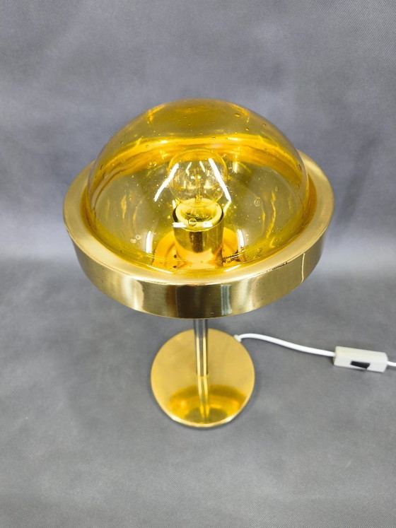 Image 1 of 1970s Space Age Table Lamp Brass Glass Kamenický Šenov