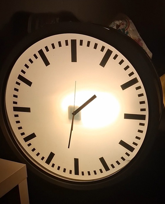 Image 1 of Grande orologio da stazione industriale vintage originale in acciaio