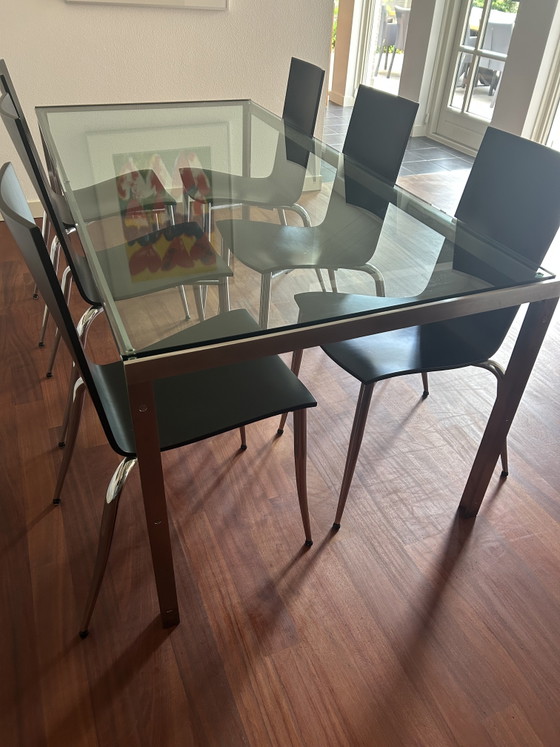 Image 1 of Metaform M2 dining table with glass top and metal frame