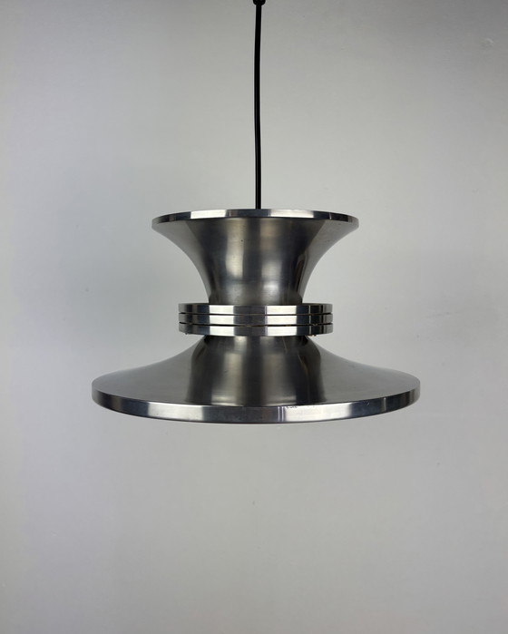 Image 1 of Danish Space Age UFO Brushed Aluminum Pendant Lamp Sputnik design Mid Century Modern 70s Industrial Minimalist 1970s Denmark