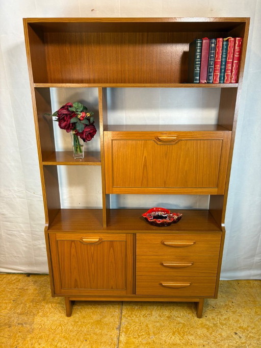 Mid-Century Retro Vintage Room Divider / Shelving Unit by Stonehill – Stateroom Range 1970s  Cocktail Flap • Drawers • Statement