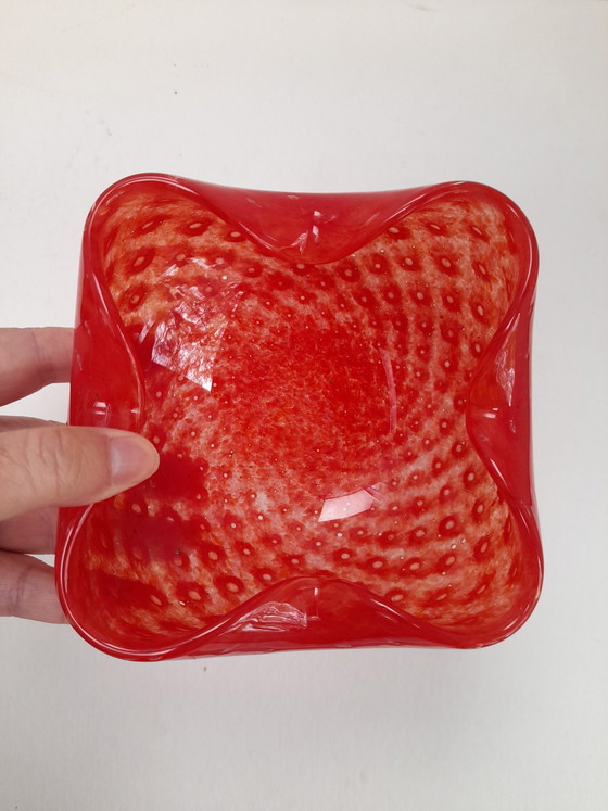 Image 1 of Murano glass trinket tray, red bullicante, signed