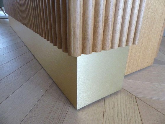 Image 1 of Moderne Bar aus massiver Eiche und doppelter Terrazzo-Arbeitsplatte – Einzigartiges Stück