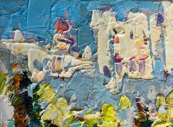 Image 1 of Original Oil Painting Summer City Landscape Sunny summer city