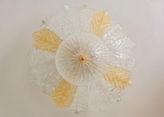 Grand Lustre Plafonnier en Verre de Murano Feuilles, Ambre Clair, Italien, Années 1970 – Metal, Murano Glass (photo 6 of 10)