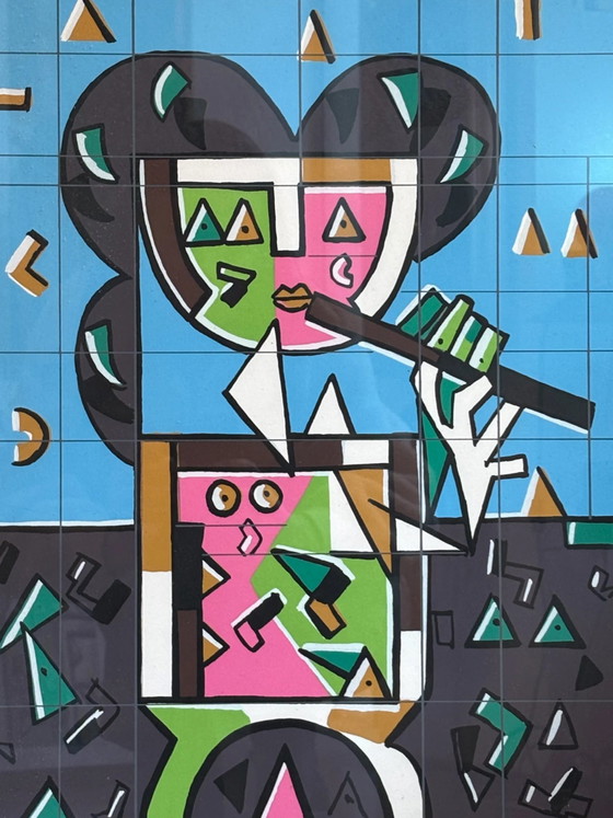 Color Lithograph "Player" by Ibrahim Kodra 1970s – Paintings & Drawings, Paper, Geometrisch (photo 3 of 7)