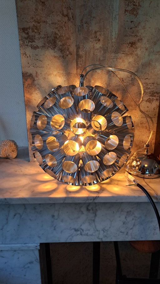 Lampada a sospensione vintage Ranex in cromo, stile spaziale