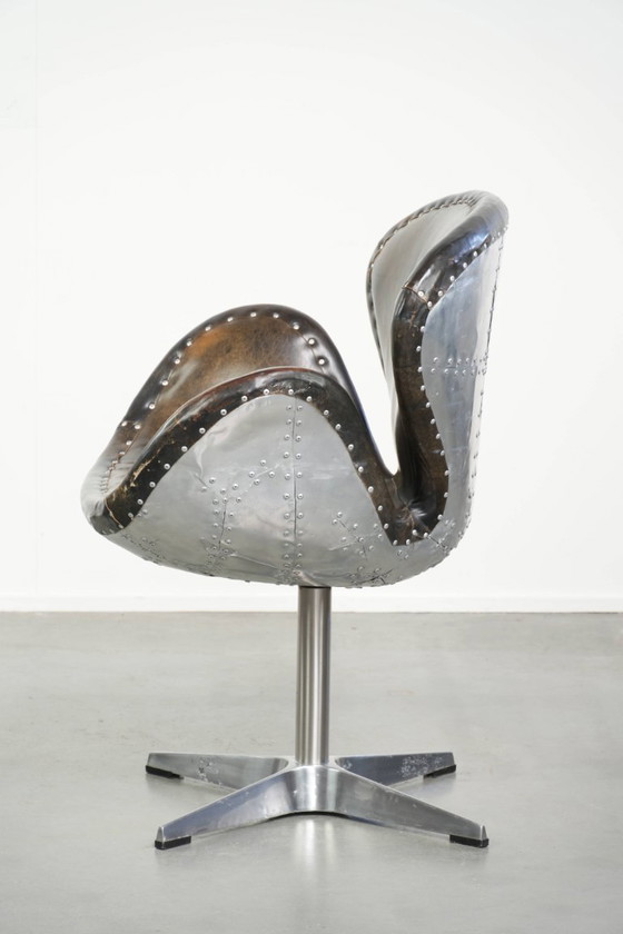 Unique Vintage Cowhide Leather Aviator Timothy Oulton Devon Spitfire Side Chair / Office Chair Finished with (photo 5 of 16)