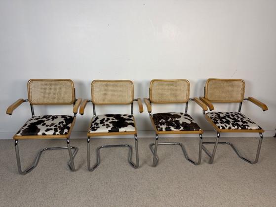 Image 1 of Suite de 4 fauteuils cannés chrome et bois années 70