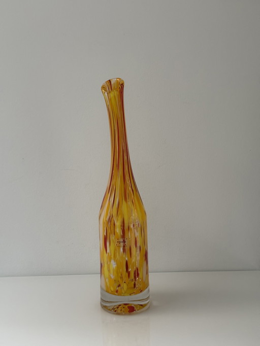 Fidrio Exclusive Collection bottle vase, in yellow, red, and white glass