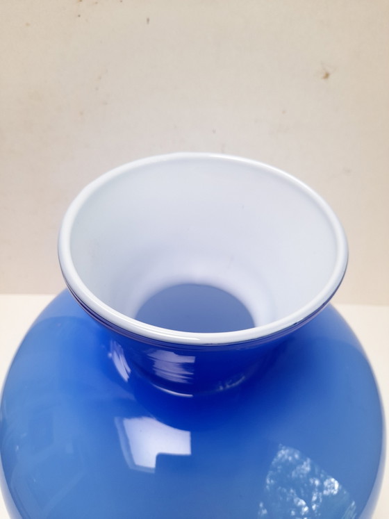 Image 1 of Large Italian Vase in Blue Opaline Glass