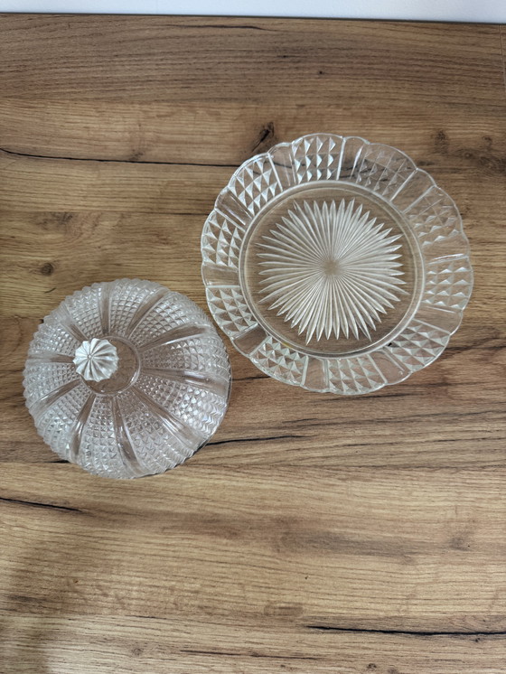 Image 1 of Vintage glazen stolp met bijbehorend bord