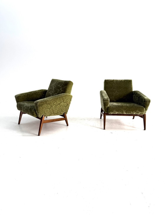 Set of 2 Vintage Armchairs, 1960s – Wood, Textile (photo 3 of 13)