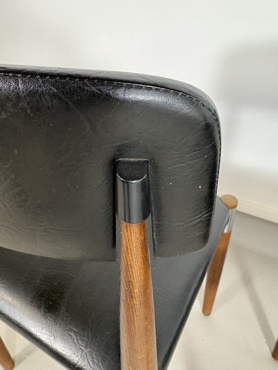 Image 1 of 4 sedie da pranzo vintage in palissandro, cromo e pelle nera Skai Fristho jaren' 60