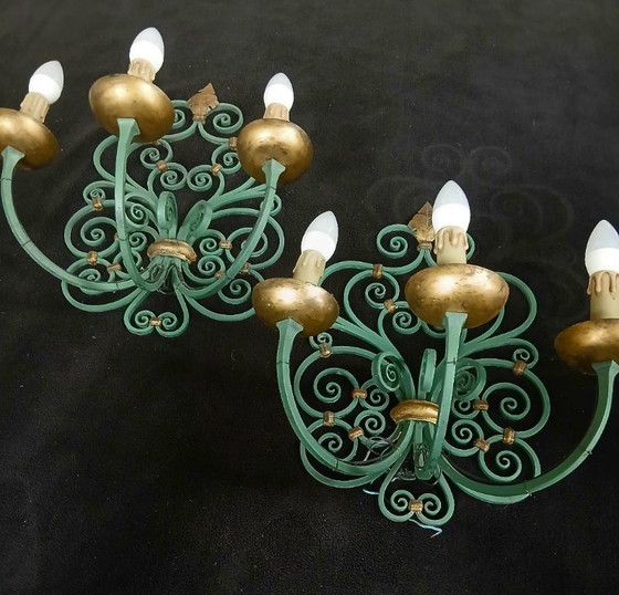 Image 1 of PAIR OF ANTIQUE WROUGHT IRON WALL LIGHTS BY GILBERT POILLERAT, Baroque, 1940