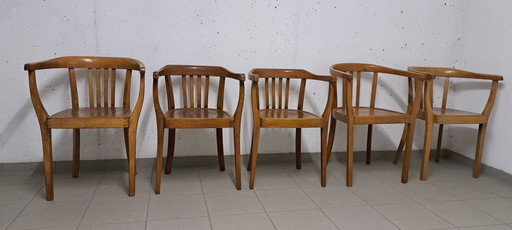 Set of 5 Bauhaus Armchairs – Bentwood Vintage Mid-Century, Gropius Style, 1940s–50s