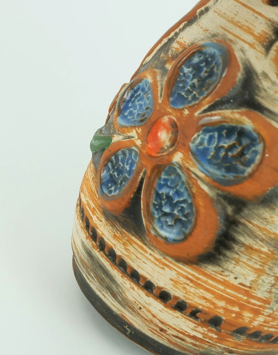 Image 1 of VASO in ceramica anni '60 con decoro floreale in rilievo multicolore modello 94 17