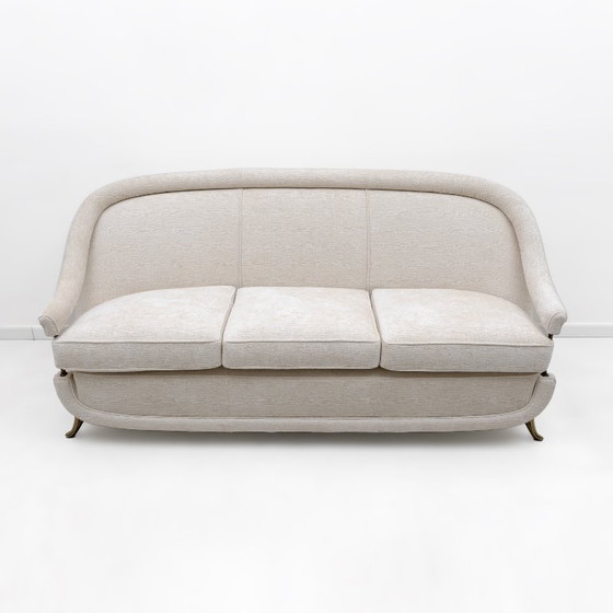 Image 1 of Sofá francés de mediados de siglo, estilo art déco con detalles de latón, década de 1950.