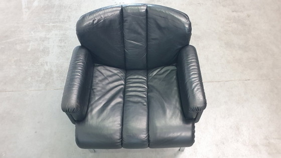 Image 1 of 3x Girsberger leather Eurochairs, Hans Eichenberger modular vintage 70s lounge