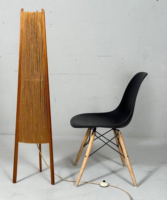 Image 1 of Lampada da terra di metà secolo, sisal/teak, Temde, Svizzera, anni '60