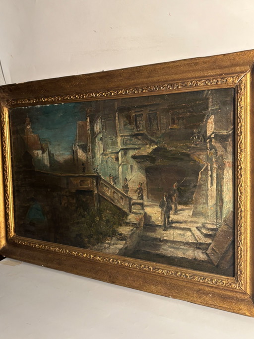 Oil Painting on Board of Soldiers in an Urban Landscape Late 1800s – schilderijen tekeningen (photo 2 of 12)