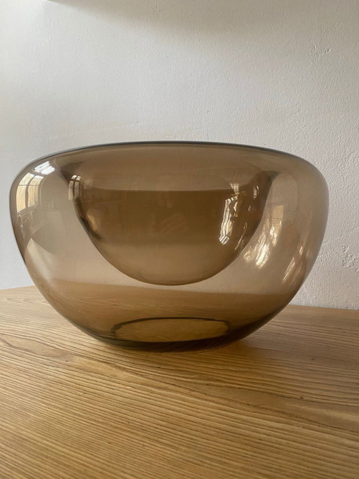 Bol en verre opale Ø36 / H20 - Bol design en verre fumé, sculptural, à double paroi