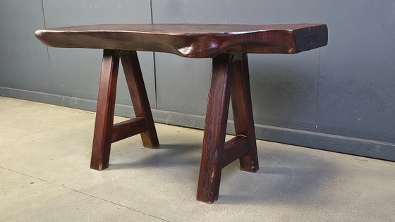Image 1 of Solid wood brutalist dining table by Mobichalet, 1960s