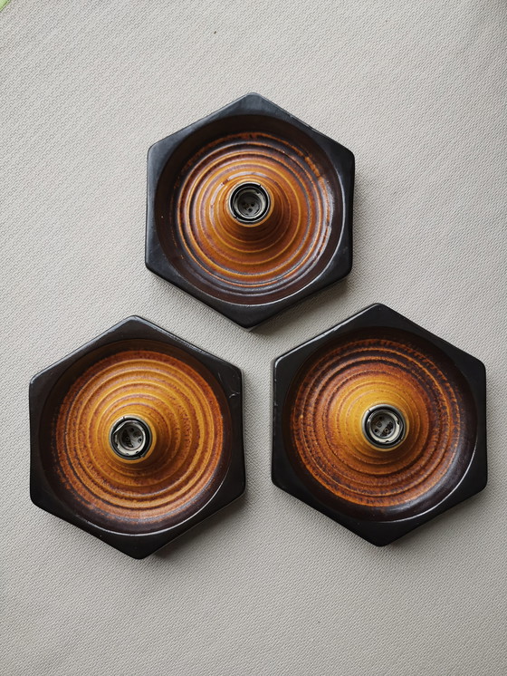 Image 1 of Set of 3 vintage Fat Lava ceramic wall lamps