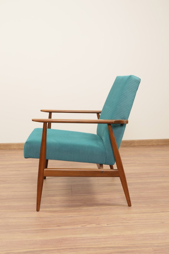 Image 1 of Vintage armchair teal fabric design by H.Lis