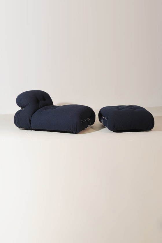 Image 1 of Vintage Soriana 2-Sitzer-Sofa von Afra & Tobia Scarpa in nachtblauem Bouclé