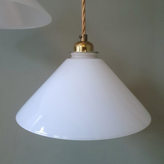 Set Vintage Pendant lamps - Milk glass, banker's lamps. – Metal (photo 20 of 21)