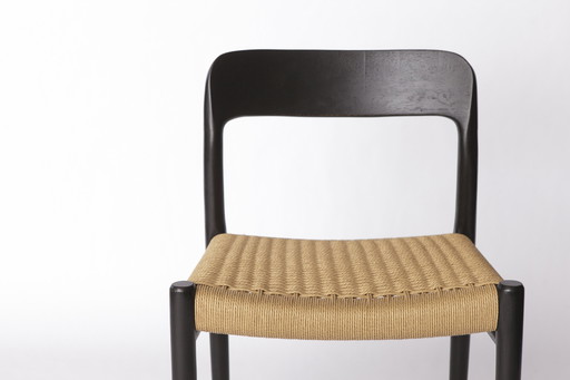 Niels Møller Model 75 Chair in Black Oak with Danish Cord, 1960s Mid-Century Modern Scandinavian Design