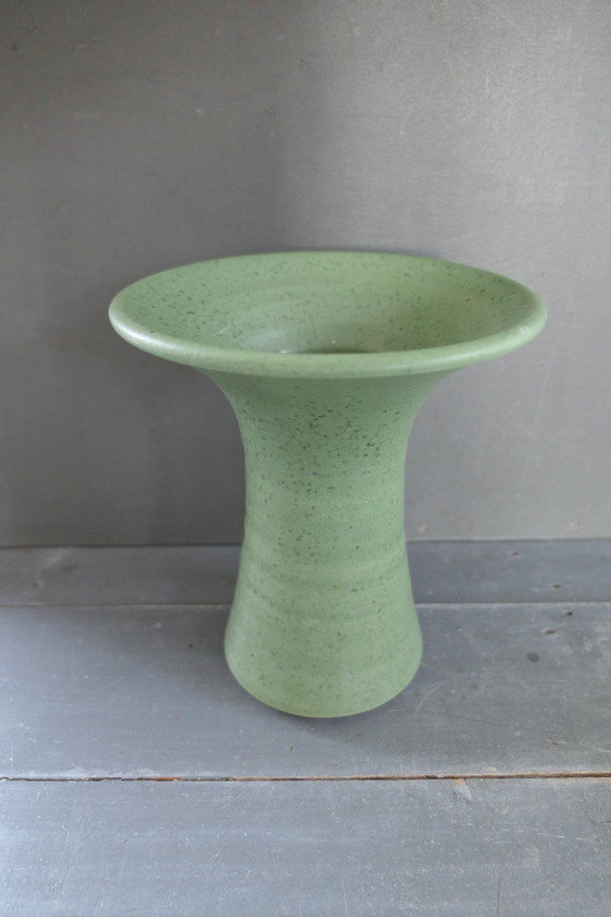 Image 1 of Vintage Earthenware Heavy Vase Green Number 632