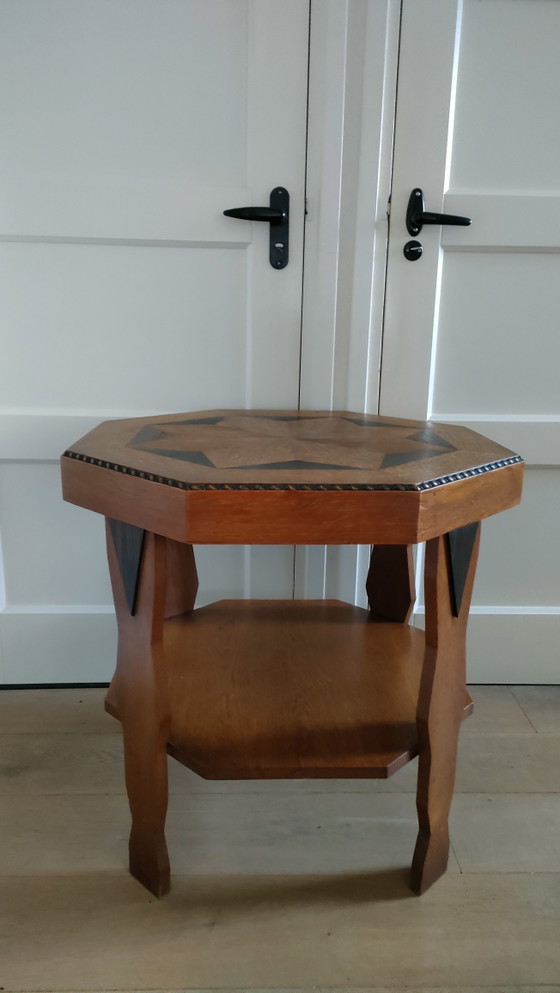 Image 1 of Table d'appoint Art Déco, table basse octogonale, table basse style École d'Amsterdam
